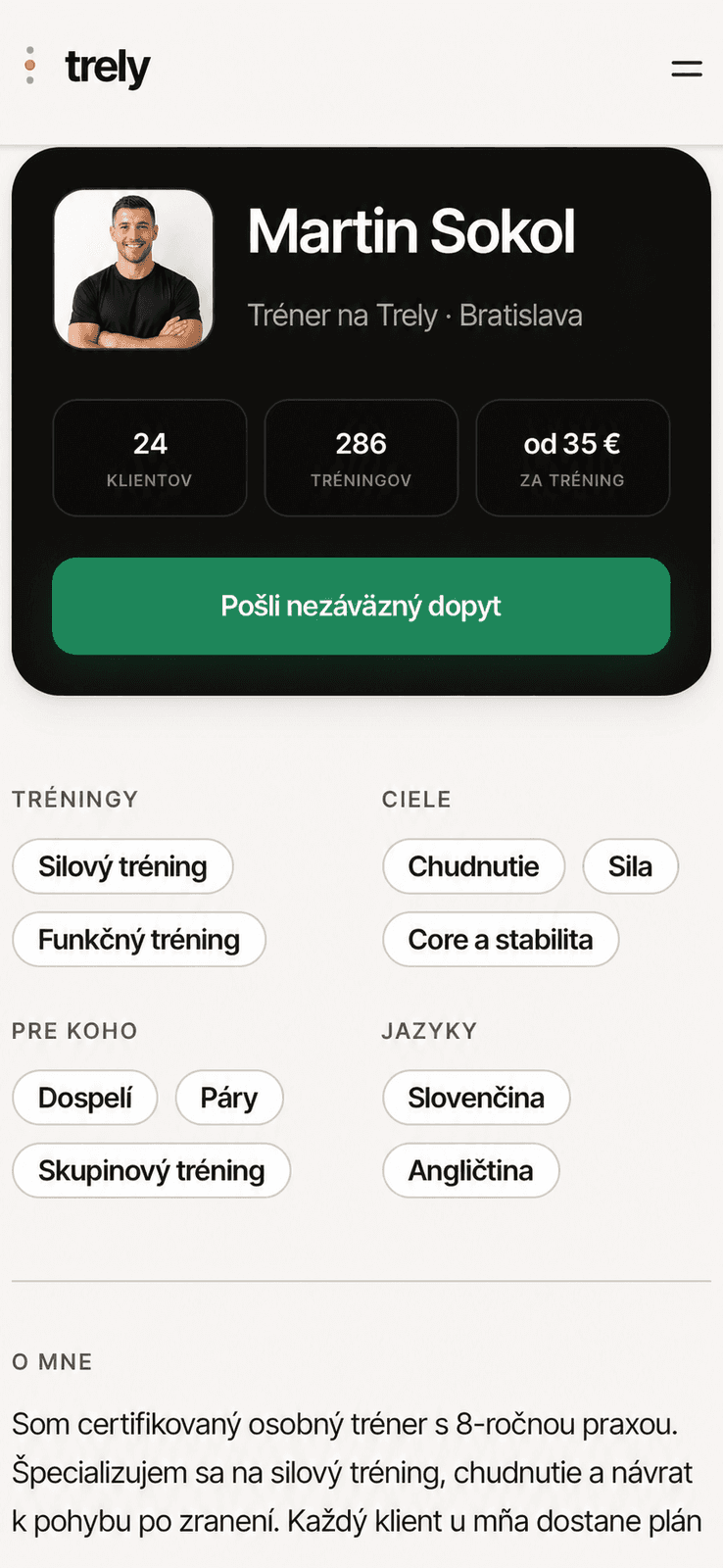 Verejný profil trénera