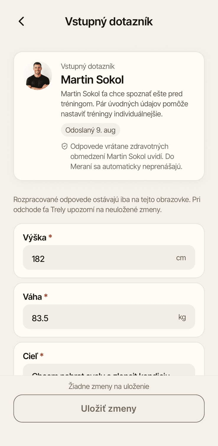 Vstupný dotazník od trénera